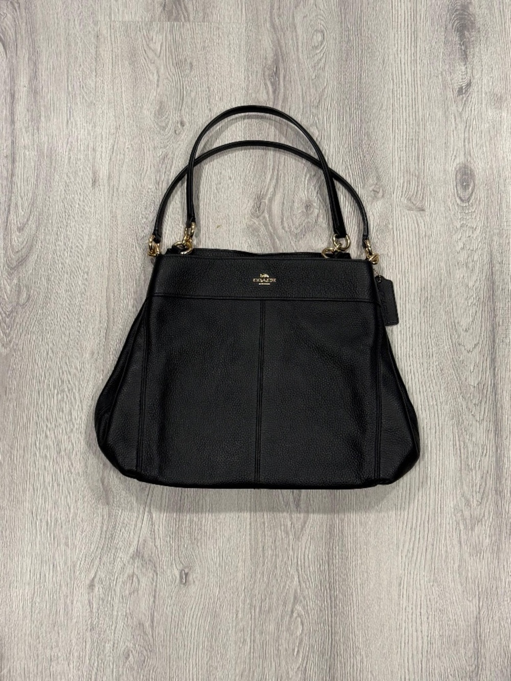 Coach Black Pebbled Leather Lexy Shoulder Bag Tote F28997 Gold Hardware.